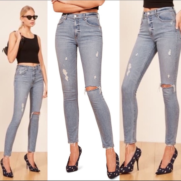 Reformation Denim - Reformation High And Skinny Distressed Jeans Maui